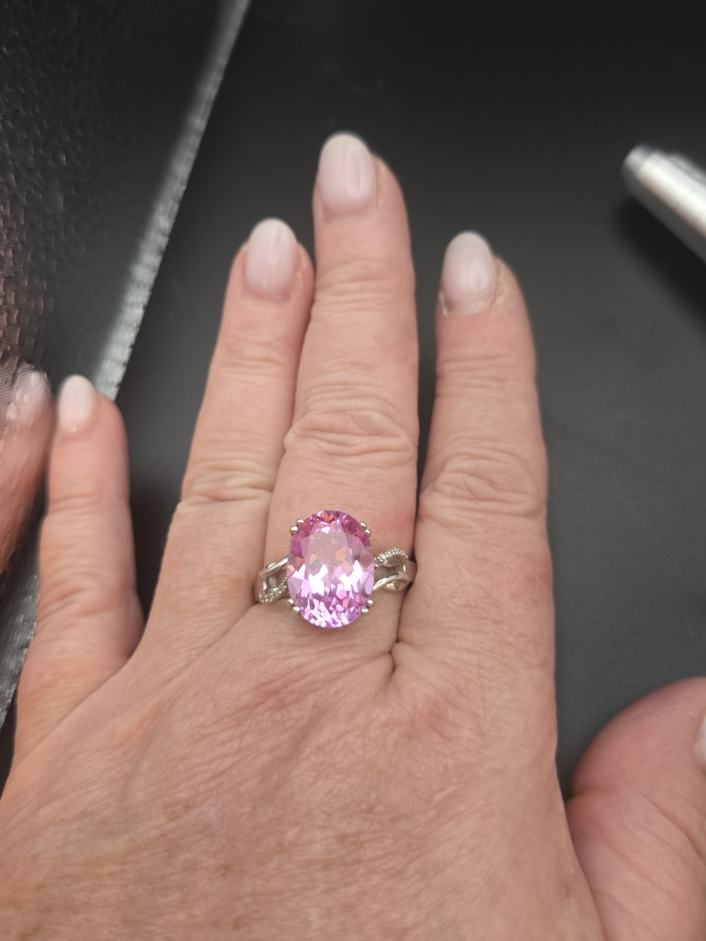 Pink Oval Gemstone Ring in Silver Setting Size 11.75 S925